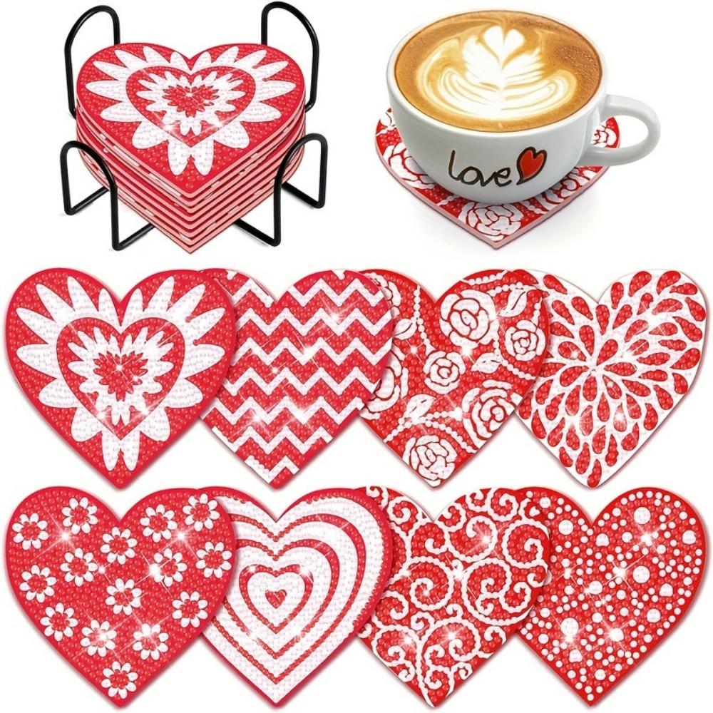 DIY Diamond Painting Point Diamond Coaster, Full Diamond Round Valentine's Day Thermal Insulation Mat, Diamond Painting Coaster