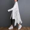 Tannt Women Shirt Asymmetry Lace Patchwork Long Oversize Blouse Tops Irregular Hollow Out Black White Shirt Women