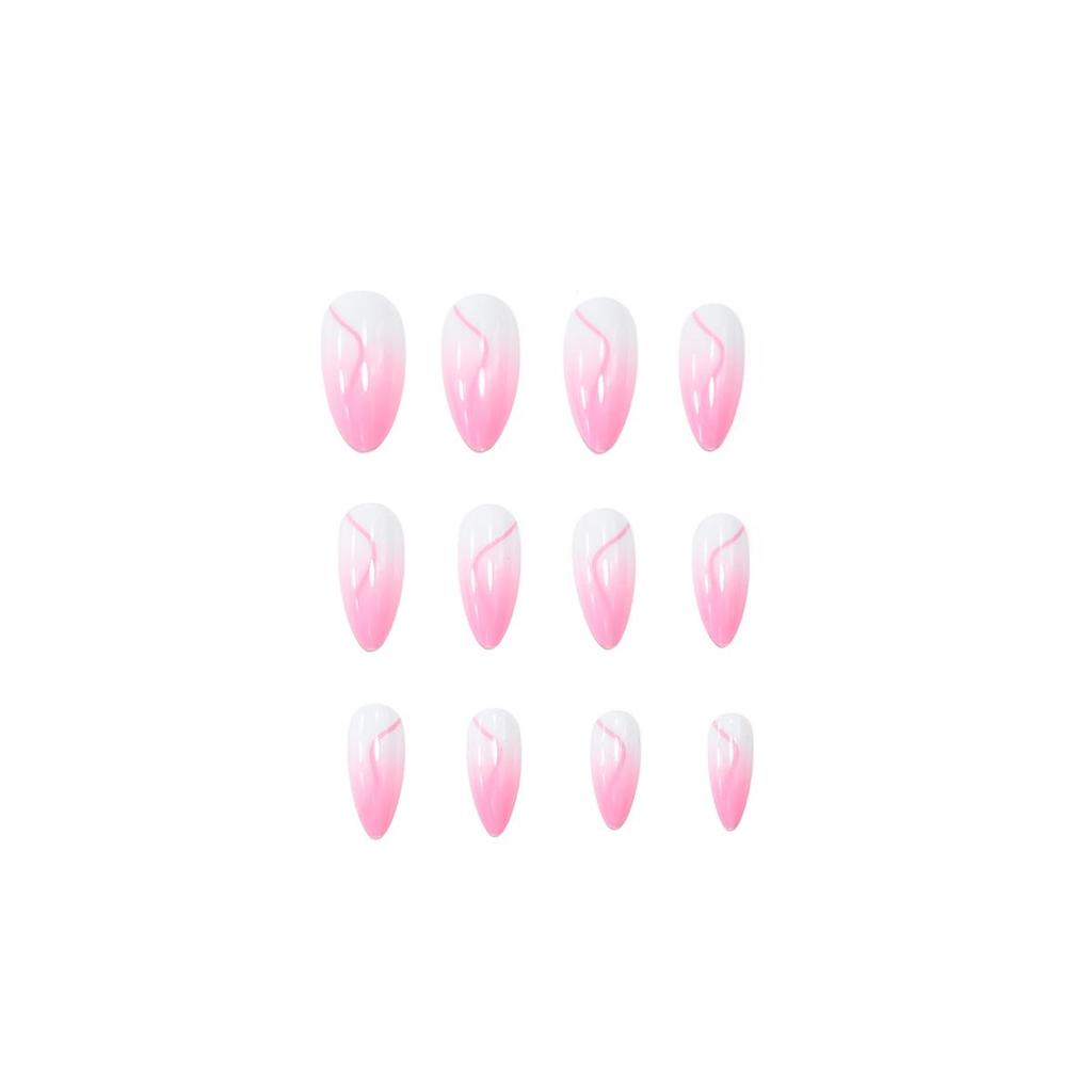 Glossy Pink Almond-Shaped Press-On Nails - Minimalist & Cute French Style