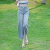 2026 High-Waist Ice Silk Denim Jeans for Women - Summer Style, Nine-Point Straight Leg, Wide Leg, Super Thin and Lightweight