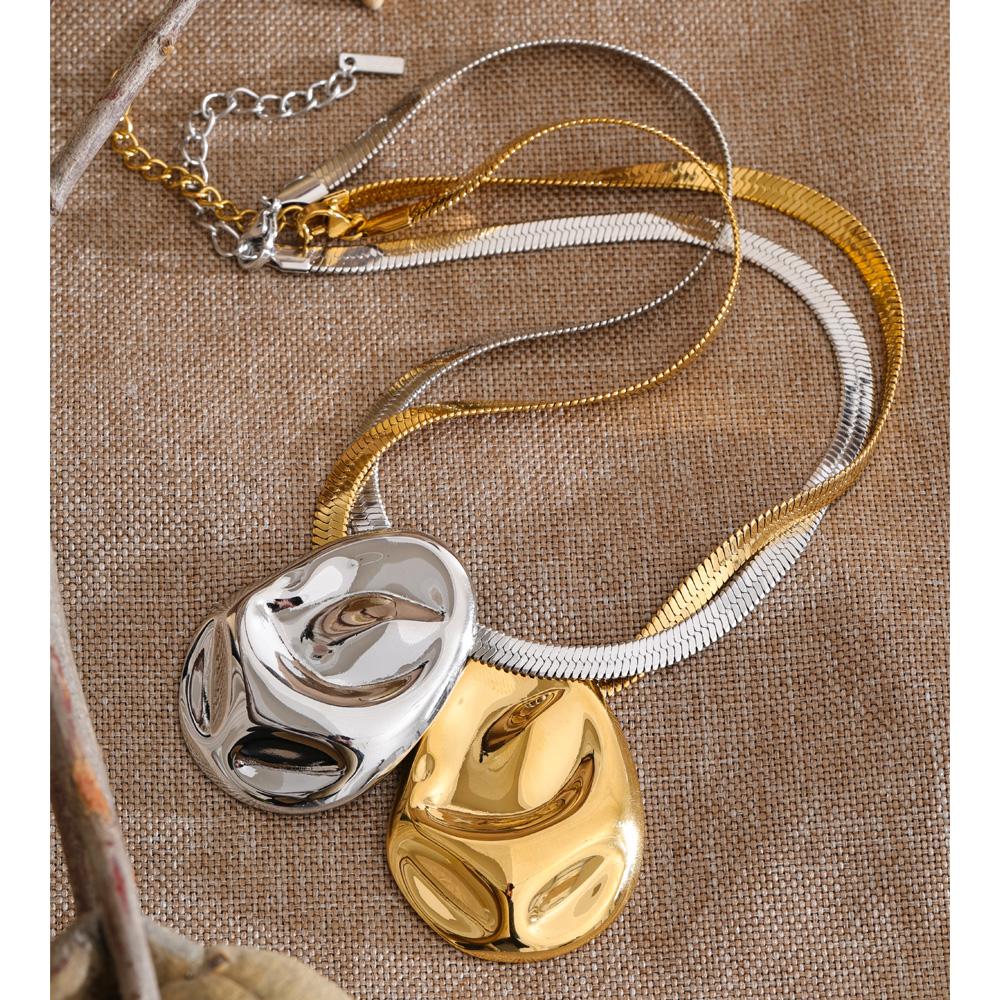 Eetit 2026 Stainless Steel Metal Hammer Geometric Pendant Necklace Distinctive Snake Chain Women Waterproof Jewelry High Quality