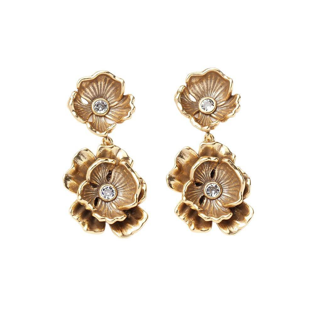 Pendientes de botón retro y antiguos de bronce europeos y americanos, pendientes atmosféricos chapados en oro con incrustaciones de piedra, pendientes, pendientes versátiles, fa personalizado