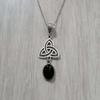 Gothic Sliver Color Hollow Out Celtic Knot Natural Stone Pendant Necklace for Women Men Halloween Party Pagan Witchcraft Jewelry