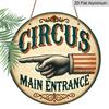 2D Flat, 1pc Round Circus Aluminum Hanging Sign, "Main Entrance" Vintage Hand & Ornate Design, Retro Carnival Metal Door Hanger, Perfect for Man