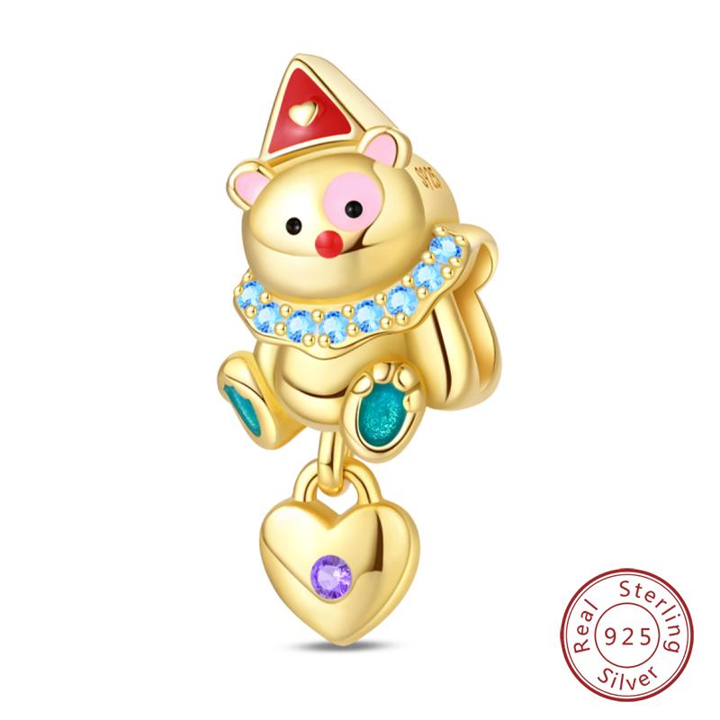 Copper Cute Flower Bear Cute Rose Bear Charms Pendants Fit Original Bracelets Diy Birthday Jewelry Gift