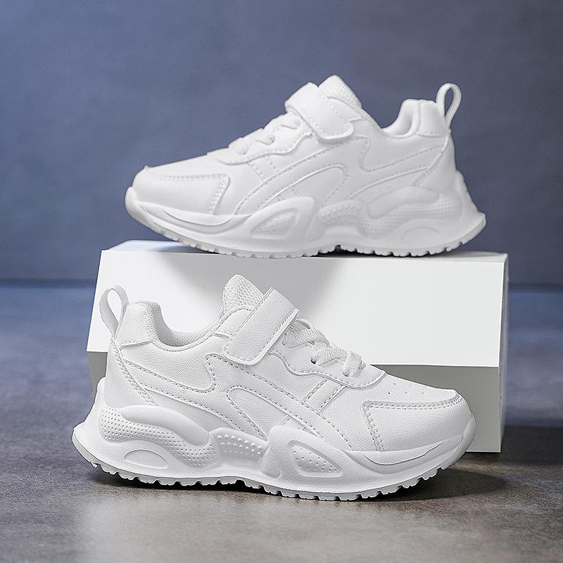 Children's school little white shoes sports shoes autumn and winter new leather waterproof boys running shoes girls casual shoes