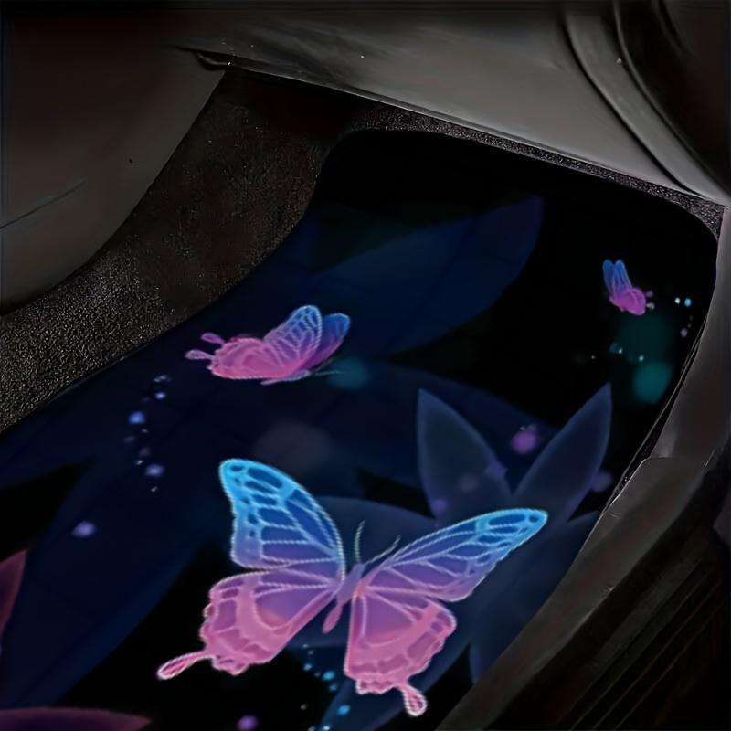 4pcs Purple Butterflies Printed Car Floor Mats, Heavy Duty Car Mats, Car Accessories, Universal Fit