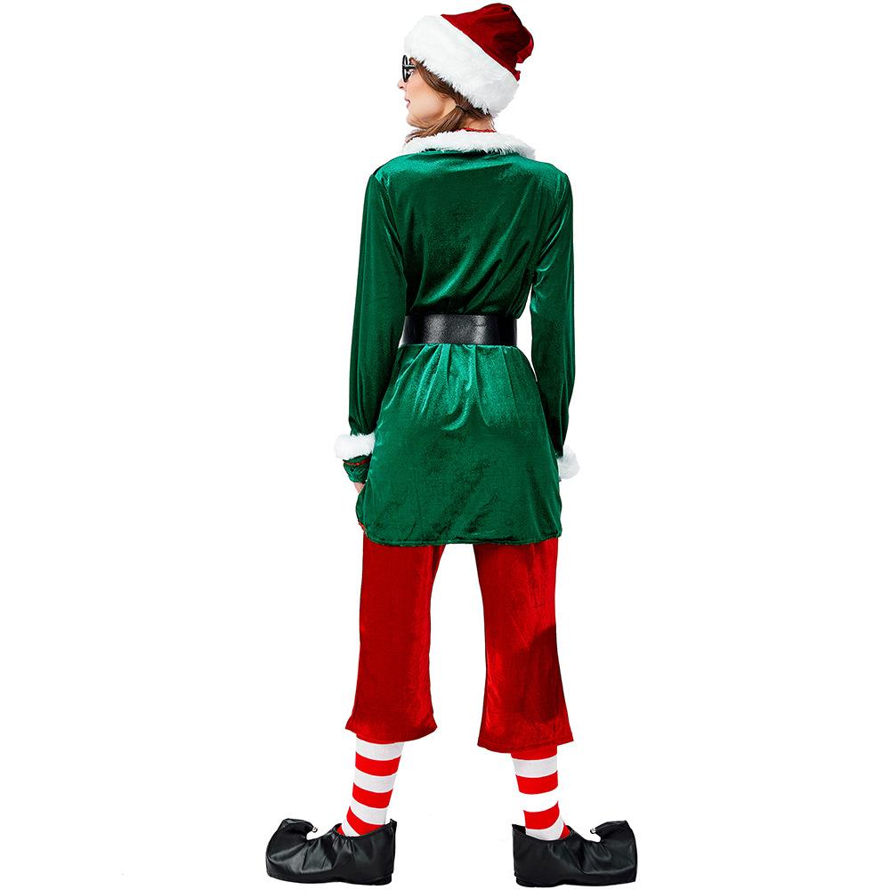 Adult Women Christmas Xmas Green Elf Top Pants Hat Socks Sets Halloween Role Play Dress Up Cosplay Costume