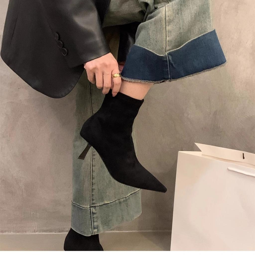 Fashion Women Sexy Pointed Toe Stretch Ankle Boots Short Botas Shoes Fashion Partys Stiletto High Heel Socks Botas  De Mujer 2025 New