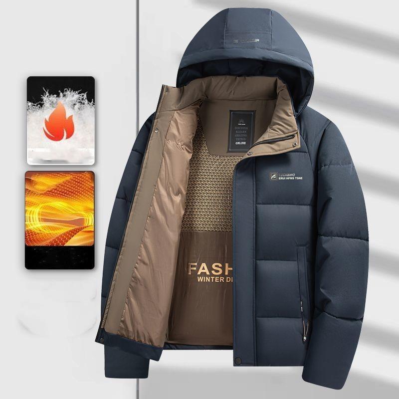 Men's Winter Short Warm Business Cotton Coat Hooded Zipper Casual Jacket