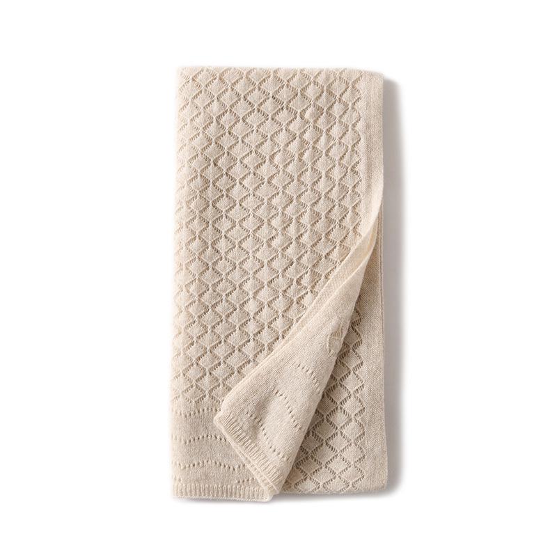 Women's Diamond Openwork Pure Cashmere Scarf: Warm, Knitted, Versatile Shawl for Autumn & Winter