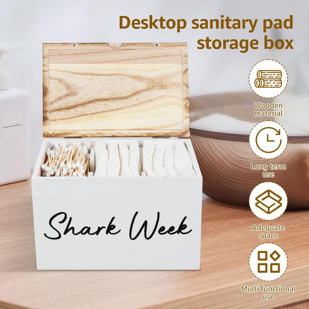 Wood Desktop Tampon Storage Box with Lid High-Capacity Household women's product Organiser for Bathroom Hostel Office
