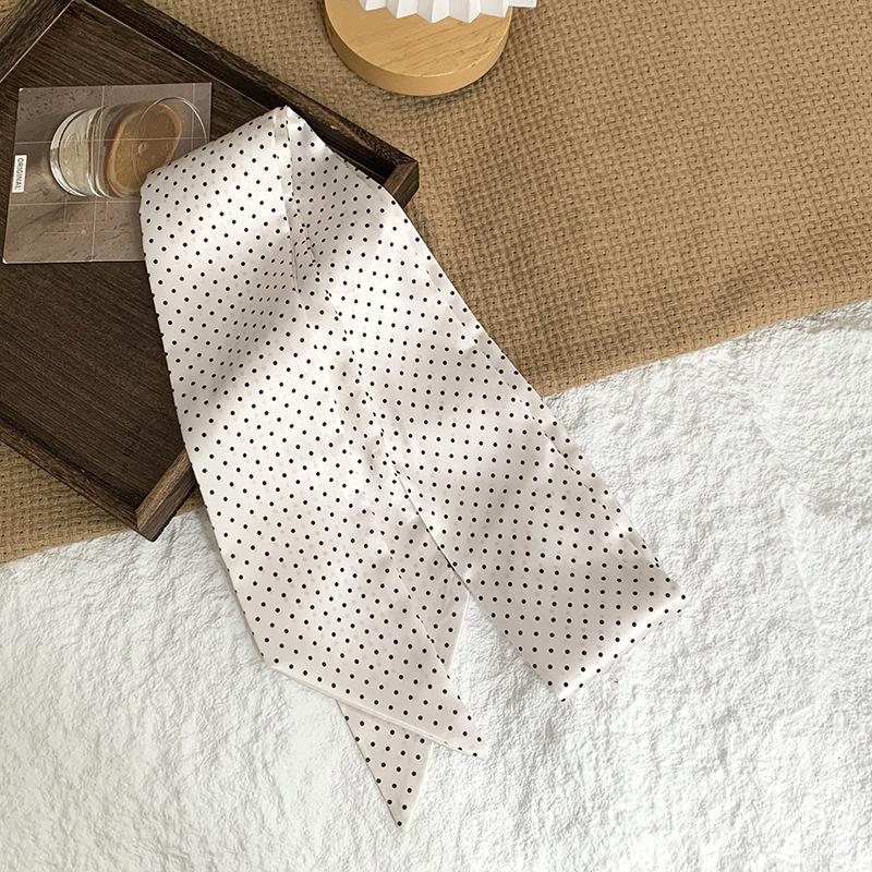Polka dot silk scarf, long strip, high-end sense, summer retro binding, ribbon, streamer, multi-purpose, small scarf, headscarf, headband, belt.