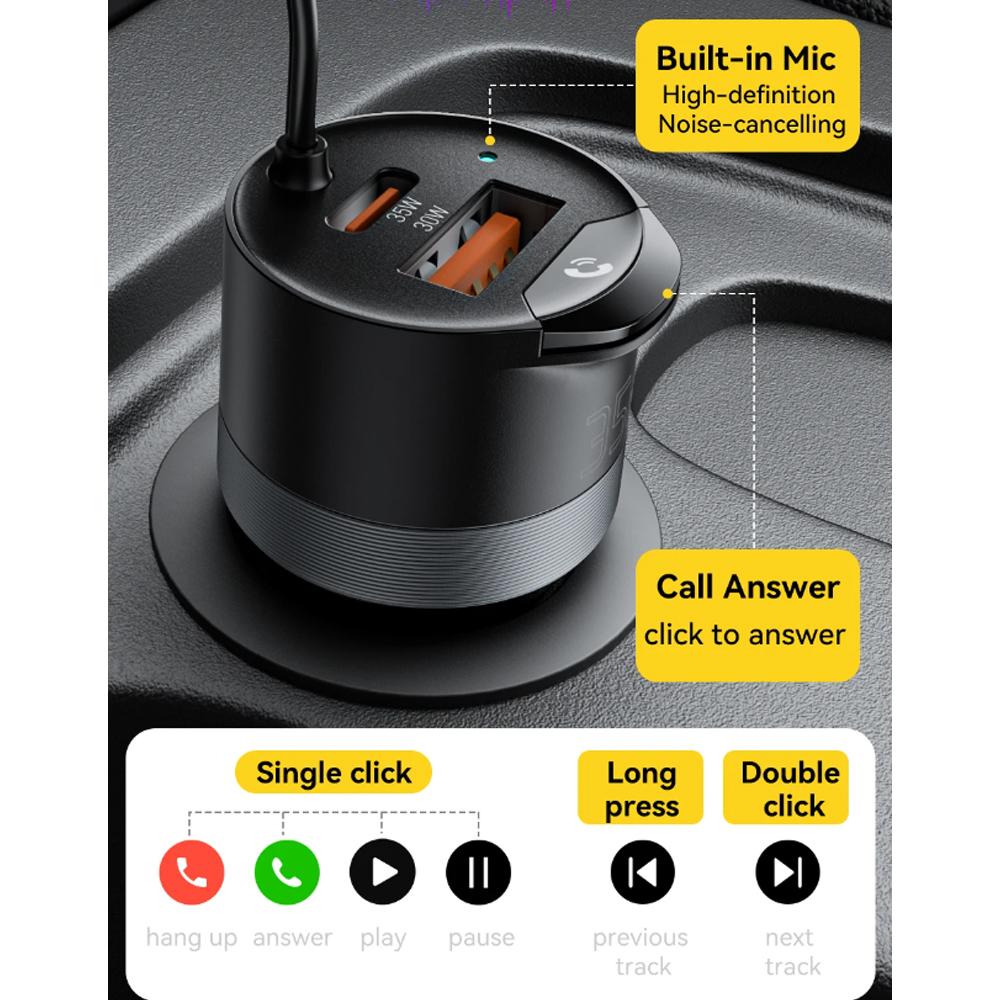 Essager Bluetooth 5.3 Car Charger 3.5mm Jack AUX Cable 35W Fast Charging For iPhone16 15 Huawei Samsung Bluetooth Car Chargers