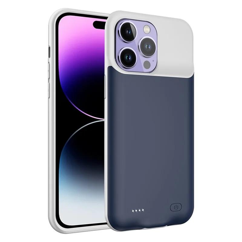 D88S 7000 мАч Портативный зарядный чехол для iPhone 14 Pro Защитный чехол-аккумулятор Защита от царапин Внешний аккумулятор Чехол для телефона Поддержка аудиофункции-Черный розовый