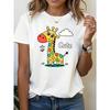 Women Cute Cartoon Giraffe Heart Flower Print Crew Neck Short Sleeve Tee For Spring Summer Daily Leisure And Holiday Gift