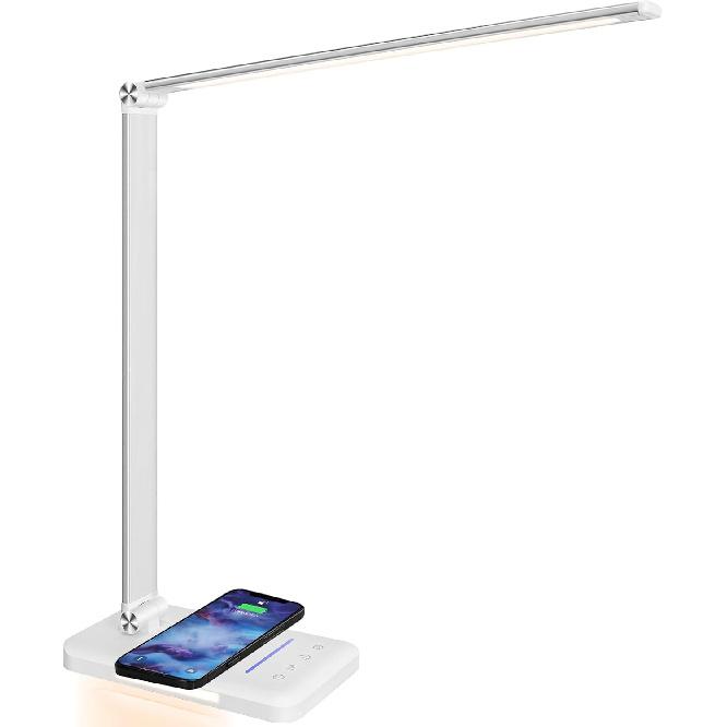 LED Desk Lamp with Wireless Charger, USB Charging Port, Eye Care