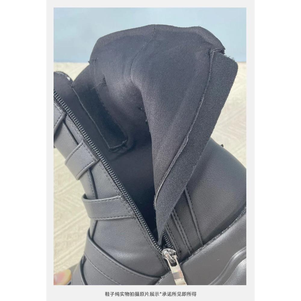 Damen Herbst- und Winterstiefel mit dicker Sohle, Samt, Metall-Punk-Stil, würzig, höhenvergrößernd, kurz, runde Spitze, trendig, cool, Lokomotivstiefel