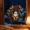 Seasonal Home Decoration Christmas Wreath Window Sticker, Stained Glass Style, Removable Santa Butterfly Candy Family Holiday Gift Ideas Cane