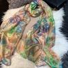 Bysifa|Beige Blue Silk Scarf Shawl Women Floral Print Scarf Cape Fall Winter 100% Mulberry Silk Long Scarves Summer Beach Shawls