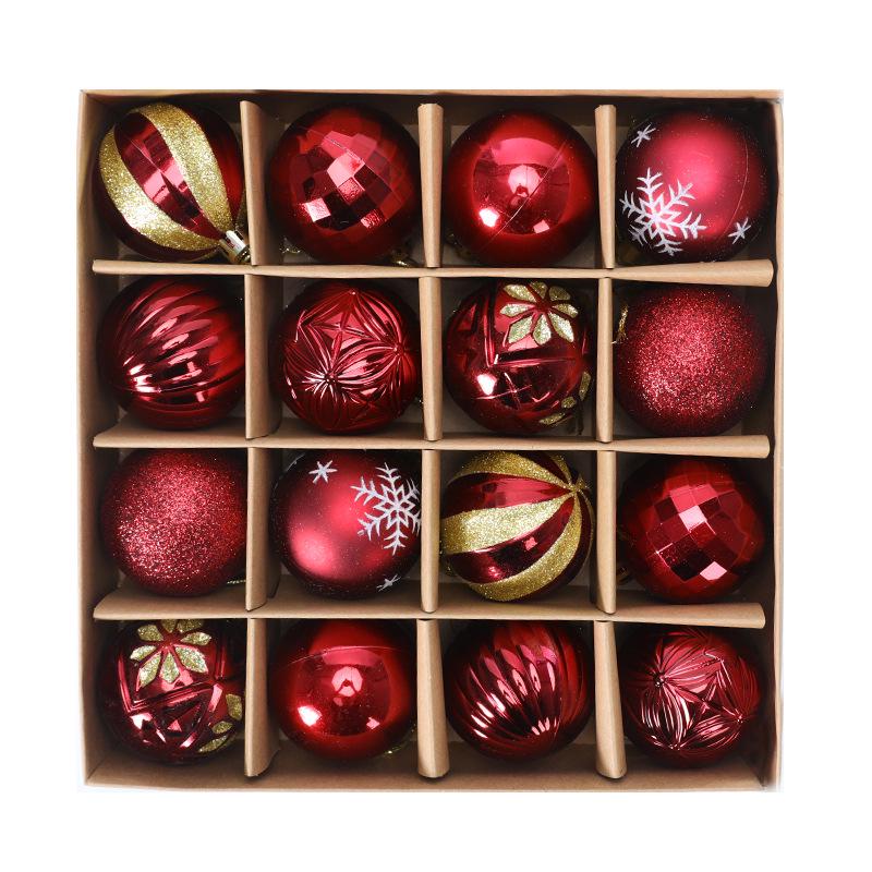 6cm Electroplated Pink Christmas Ball Ornaments - 16 Piece Set with Snowflakes