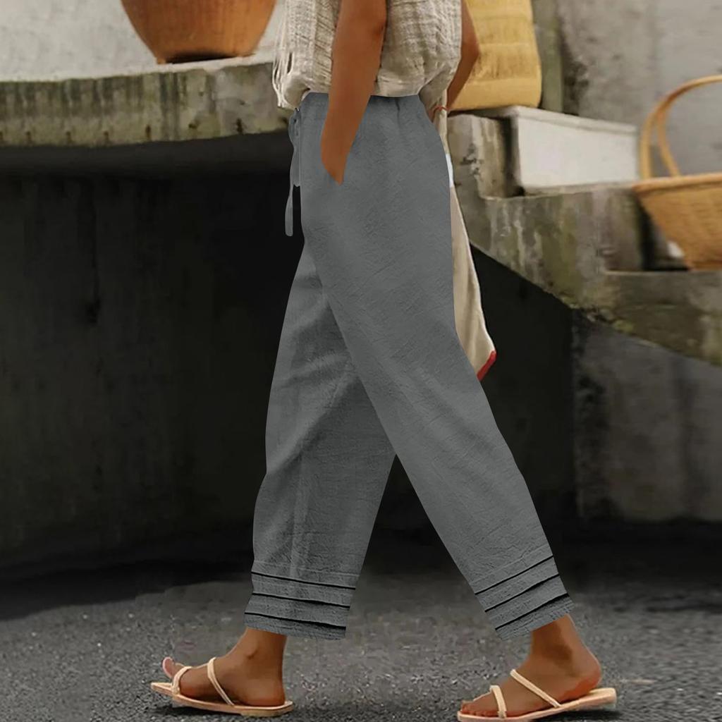 Dámské bavlněné a lněné klasické všestranné módní kalhoty