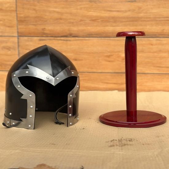 Black Barbuta Helmet with Stand 18 Gauge Steel Medieval Knight Armor Halloween Gift
