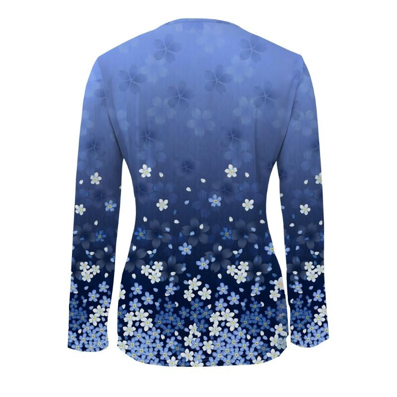 All-over Printed Floral Pattern Zipper T-shirt, Casual Long-sleeved Top, Suitable for Spring and Autumn, Suitable for Home and Outdoor Wear