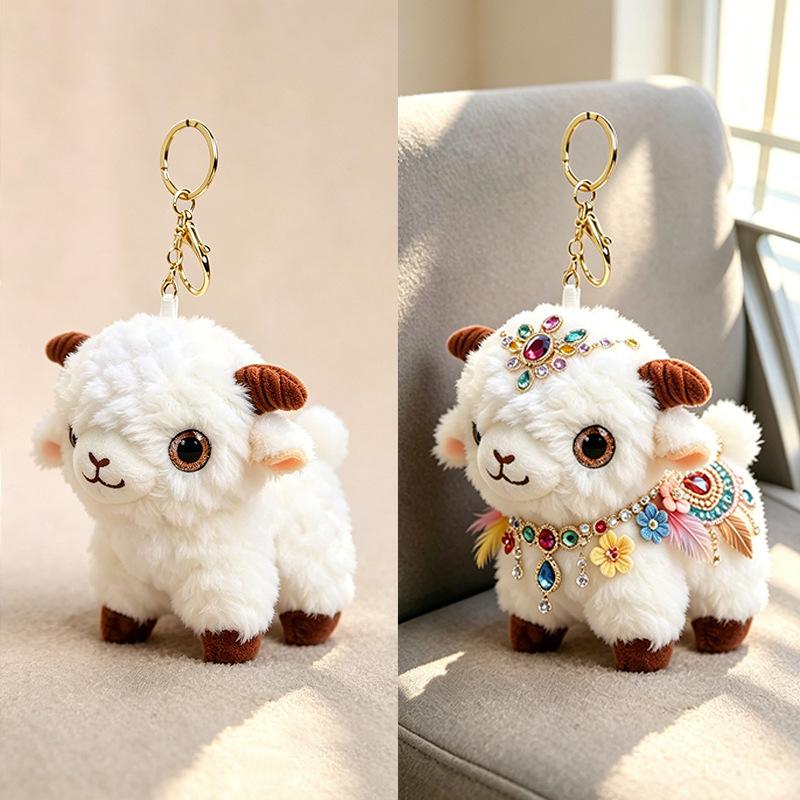 Soft Plush Sheep Keychain Lovely Appearance 3D Mini Animal Key Ring Holder Cute Bag Charm Car Pendant for Stocking Stuffers