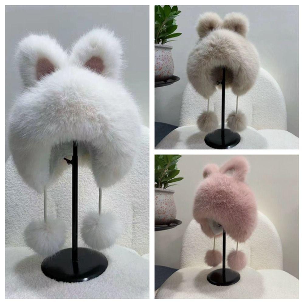 Windproof Winter Plush Hat Cartoon Ear Protection Cap Lei Feng Cap Rabbit Ear Warmer Hat Women