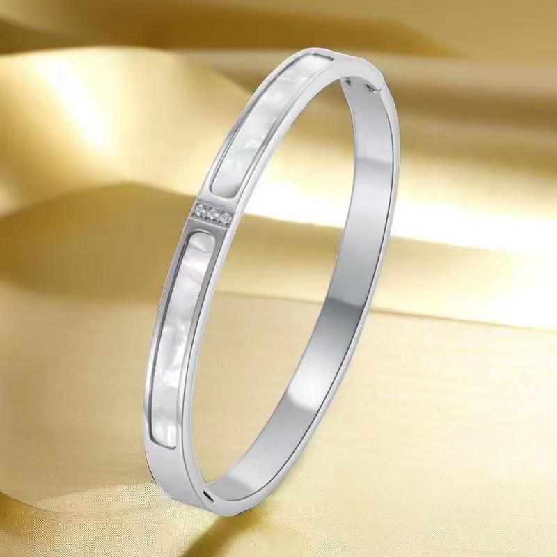 European & American Titanium Steel Hollow Electroplated Bangle with Diamonds - Versatile Stainless Steel Women's Fashion Jewelry