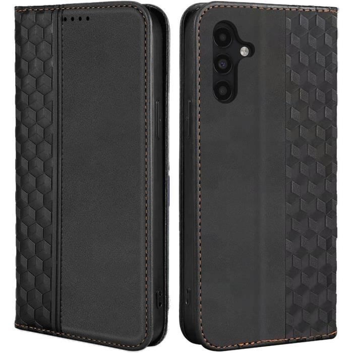 Coque de protection - BOOLING - pour Samsung Galaxy A54 5G - Cuir synthétique noir - Fermeture magnétique - Luxe