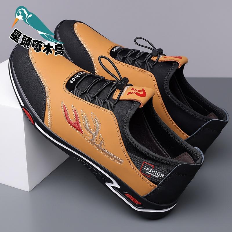 

Повседневная кожаная обувь новая весна и осень мужская мода универсальная легкая нескользящая закрывающая ногу обувь из мягкой кожи 44