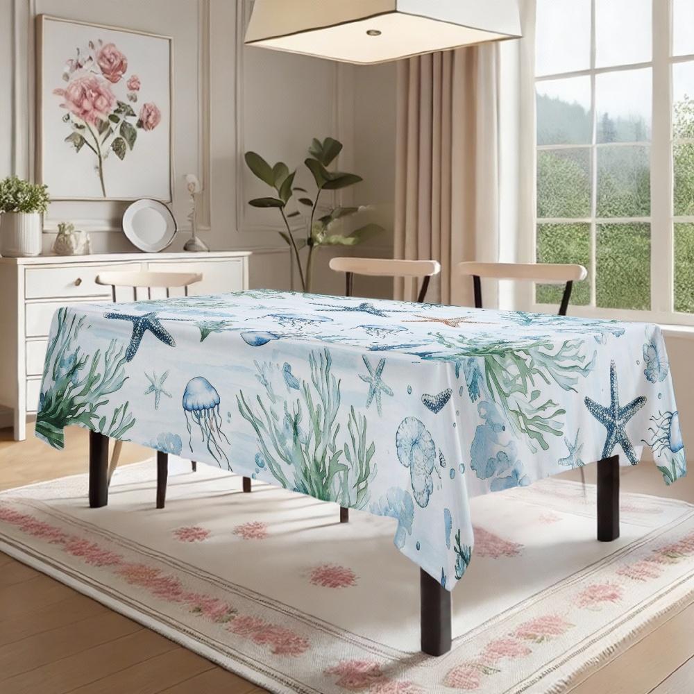 Ocean Theme Rectangle Table Cloth for Table Decor Kitchen Dining Waterproof Reusable Tablecloth for Table Weddings Holiday Party