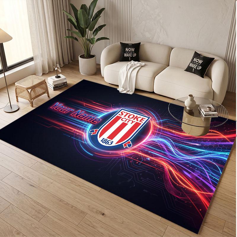 Custom Rug Stoke City FC Pattern Print Name Text Soft Non‑Slip Floor Carpet for Home Indoor Decoration