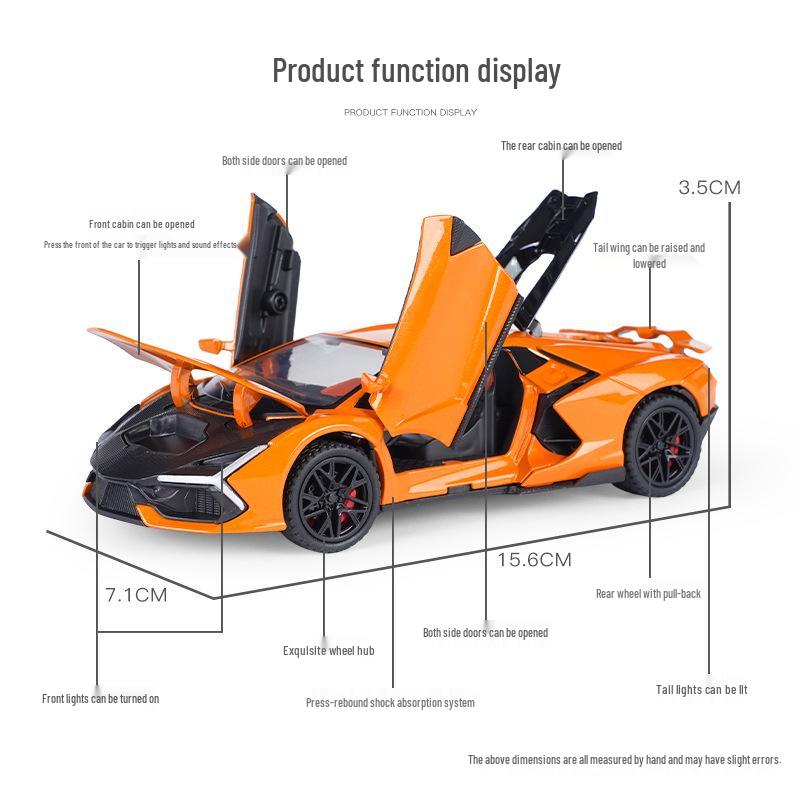 1:32 Lamborghini Revuelto Sports Car Model - Alloy, Scissor Doors, Sound & Light, Pull-back Simulation.