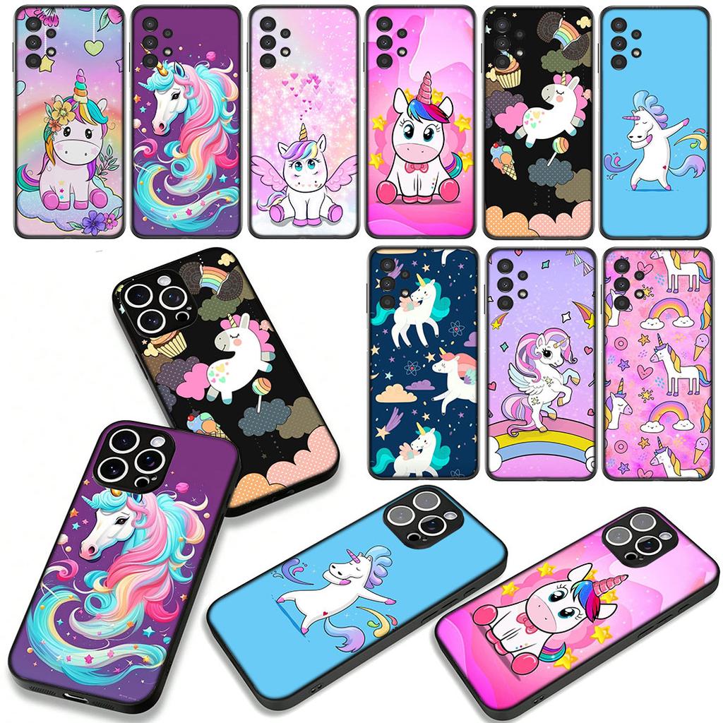 Cute Pink Unicorns Rainbow Cover Phone Case for Samsung Galaxy S25 S23 S22 S24 FE Ultra Plus A56 A05 A06 A15 A16 A57 S7 Edge
