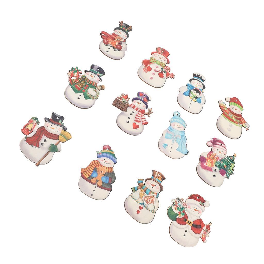36PCS Xmas Snowmen Wood Ornaments Xmas Tree Hanging Decorations Crafts with Hemp Ropes for Winter Ho