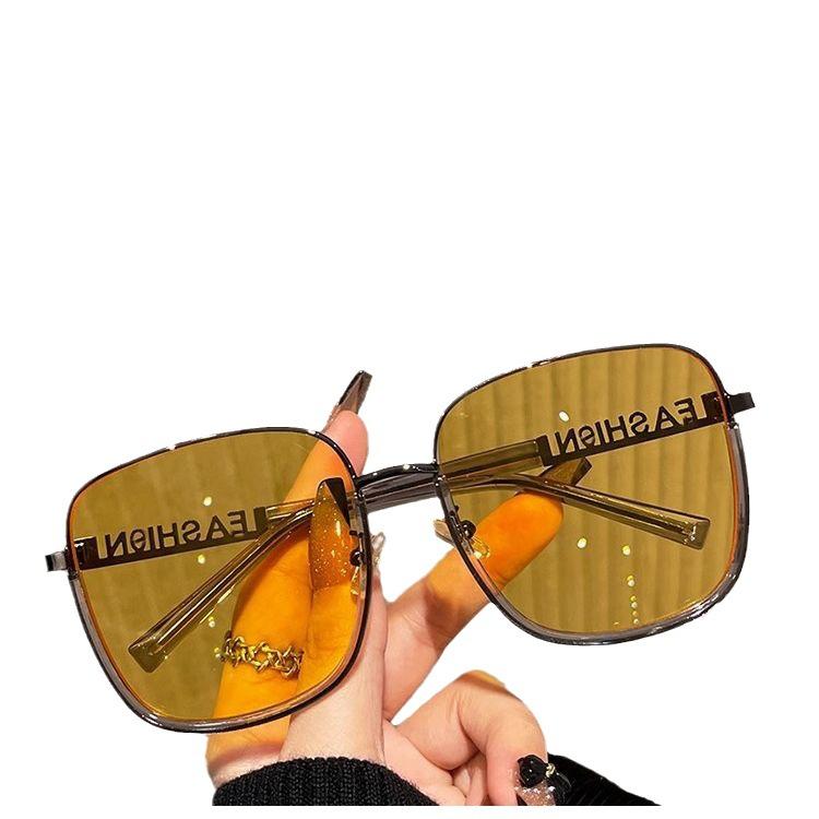 Fashion Transparent Light-Colored Tan Sunglasses Round Long Face Street Shot Xiaohongshu Couple Glasses Yellow Lenses