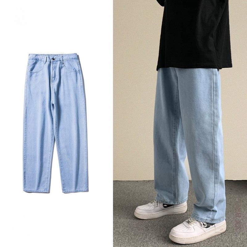 New Outdoor Casual Men's Straight Loose Loose Trendy Style Semi-elastic Waist Solid Color Jeans Men's Sizes Are Mainly S-2XL