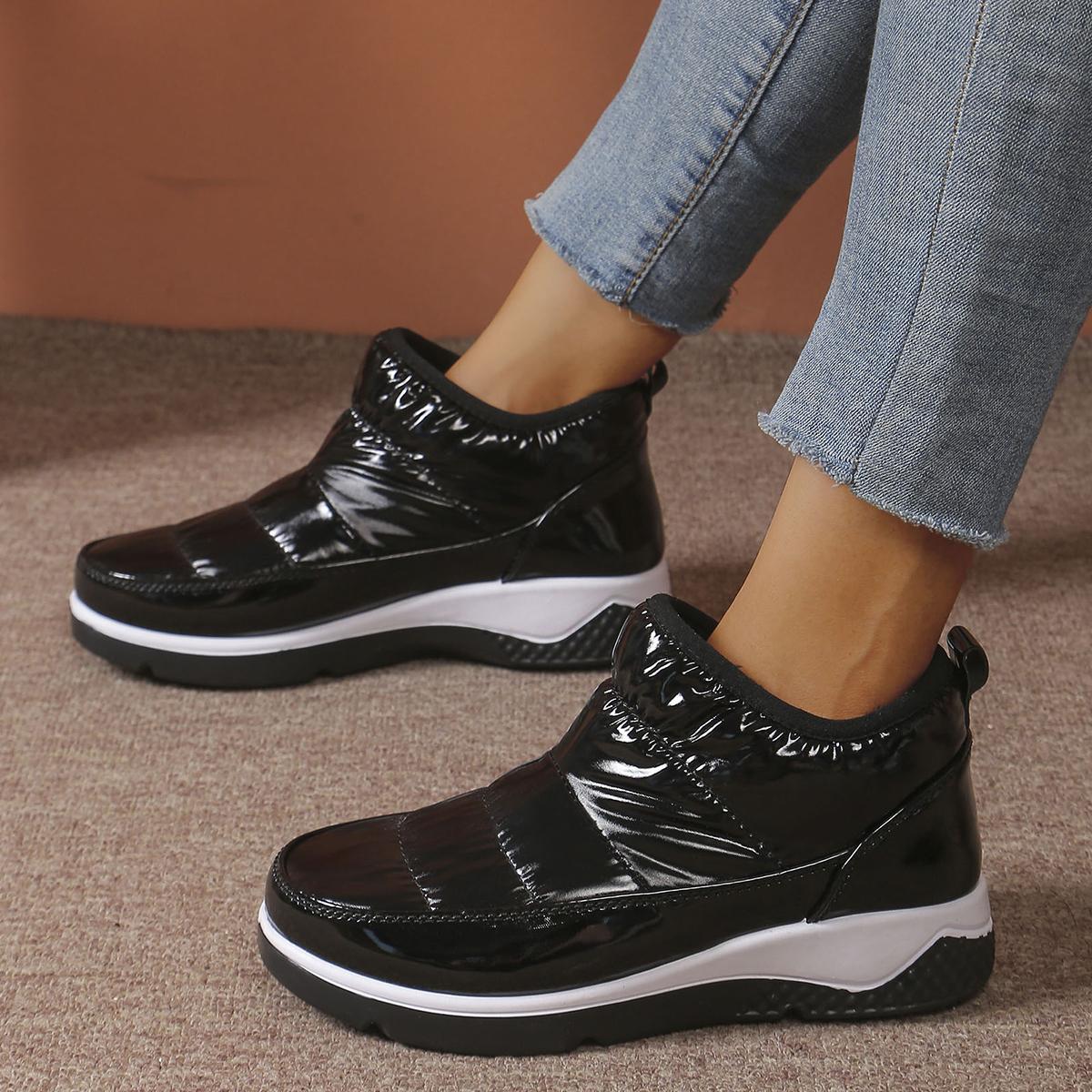 

Модные женские ботинки на плоской подошве 2024 года, зимняя мода, повседневная обувь для женщин, неглубокий низкий каблук, круглый носок, однотонные, Zapatos De Mujer 42 чёрный