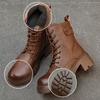 Scarpe Autunnali Stivali da Donna a Metà Polpaccio con Suola Spessa e Punta Rotonda con Tacco Chunky Retro e Versatili