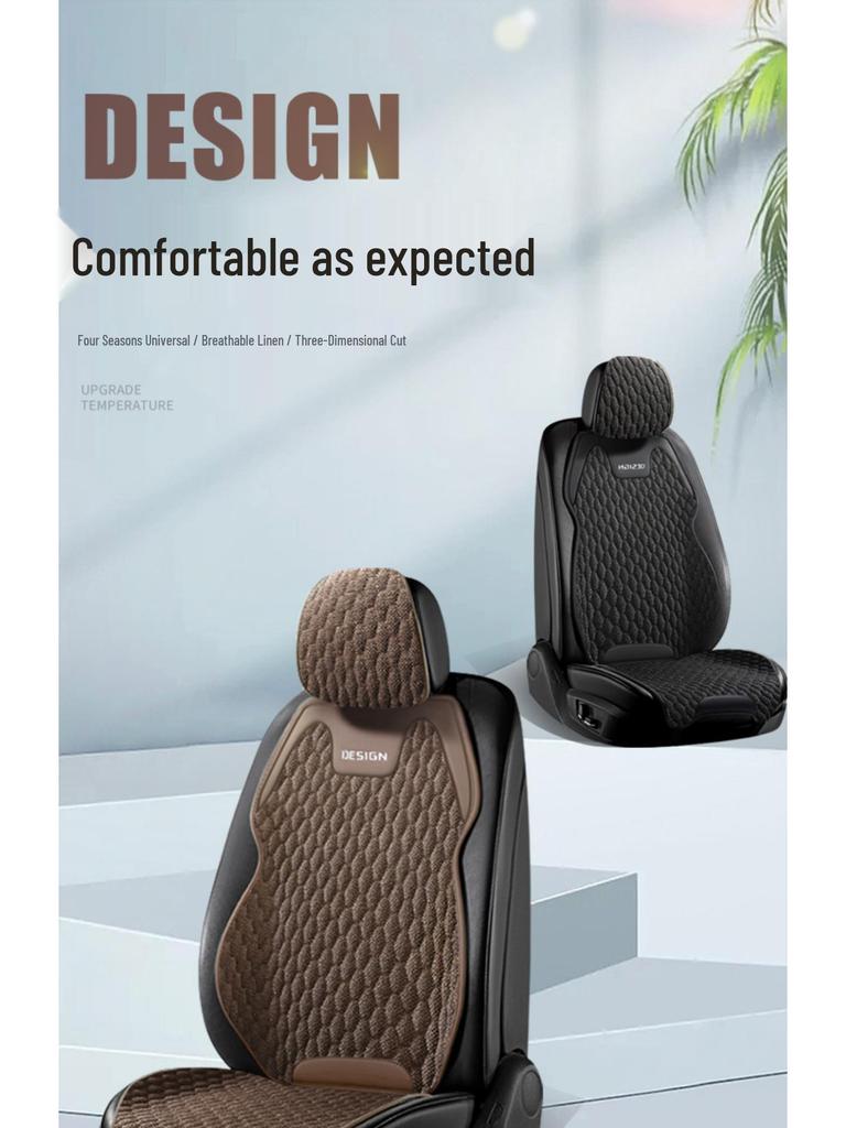 Breathable All-Season Linen Cotton Car Seat Cushion Cover, Universal Fit