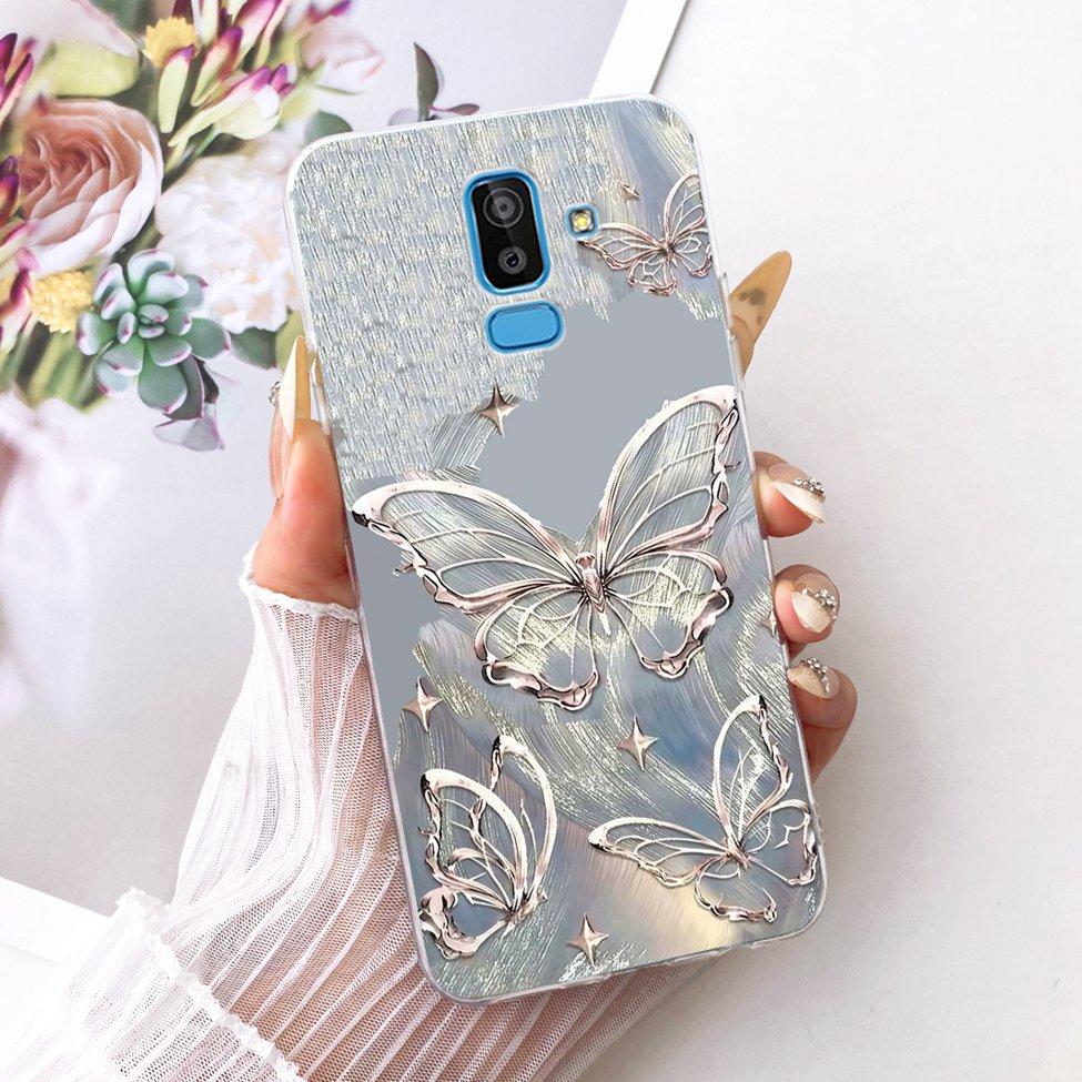 Clear Cover For Samsung J8 2018 Case SM-J810G Cute Cat Fashion Butterfly Funny 2D Painted Casing For Samsung Galaxy J8 2018