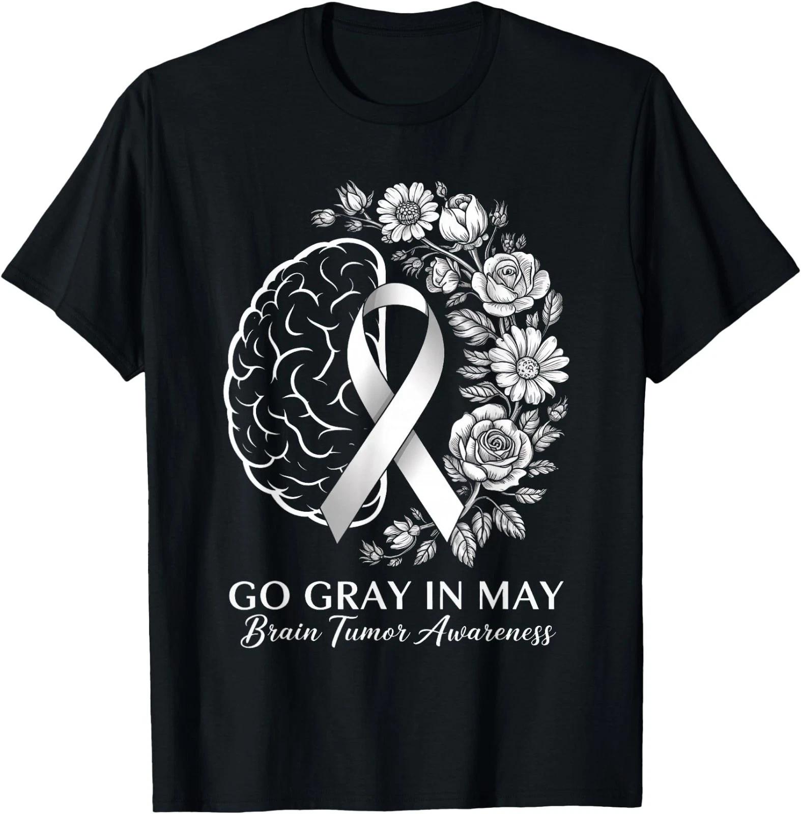 Floral Go Gray In May Brain Tumor Awareness Gray Ribbon T-Shirt XL