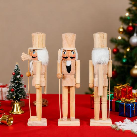 38CM Christmas Wooden Unfinished Nutcracker Figurine DIY Blank Unpainted Soldier Figure Festival Holiday Party Ornament Decoration