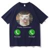 Cat Meme Calling TShirt Unisexs Womens Loose Crew Neck Y2K Short Sleeve Casual Daily Wear Short Sleeves Tee Pure Cotton Clothing