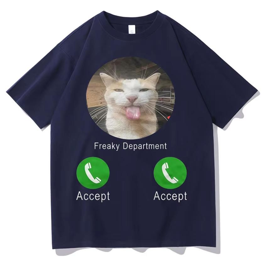 Cat Meme Calling TShirt Unisexs Womens Loose Crew Neck Y2K Short Sleeve Casual Daily Wear Short Sleeves Tee Pure Cotton Clothing