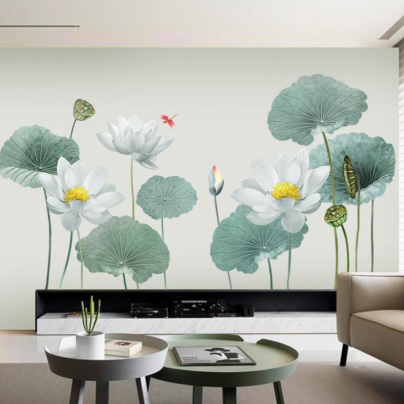 Large Lotus Flower Wall Sticker Self Adhesive Removable Wallpaper for Bedroom Living Room Sofa TV Background Wall Decoration Home Decor