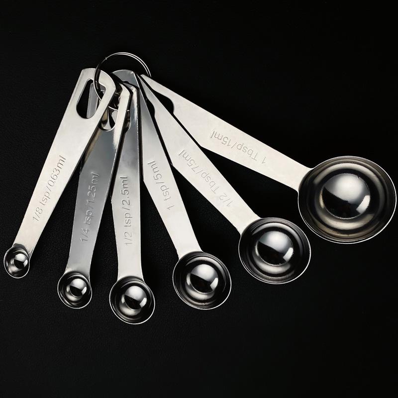 6-Piece Stainless Steel Graduated Measuring Spoon Set for Kitchen and Baking